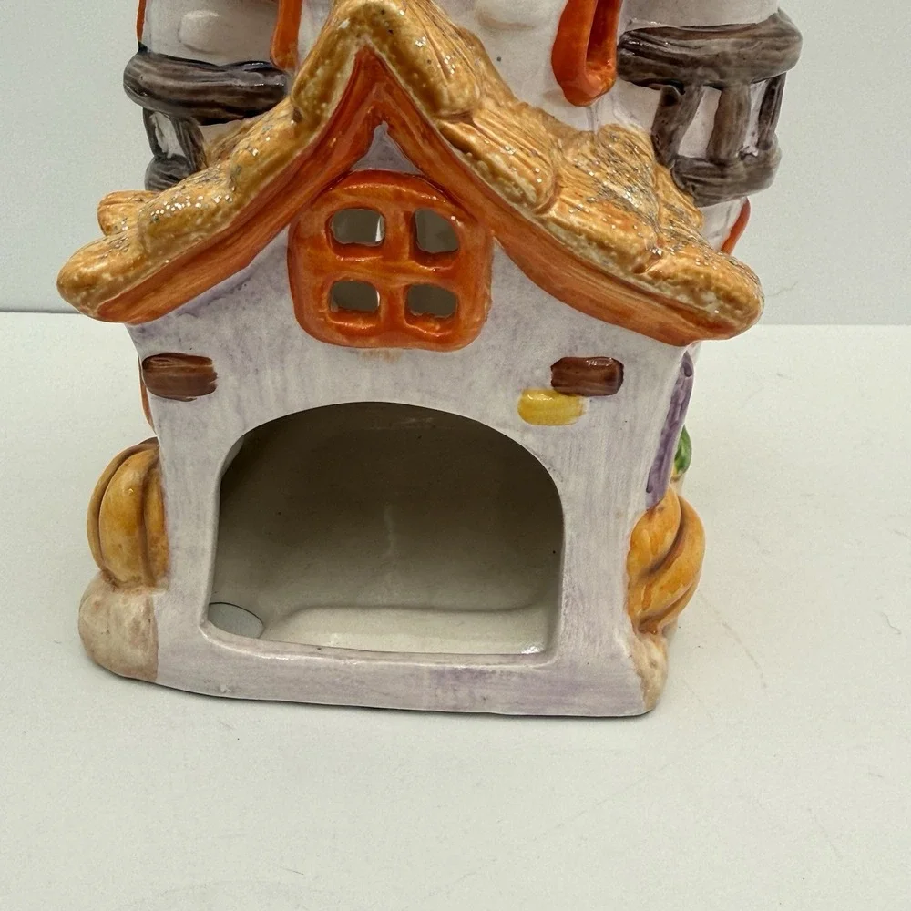 Halloween House Vintage Fall Tea Light Luminary Ceramic Scarecrow Spider Autumn